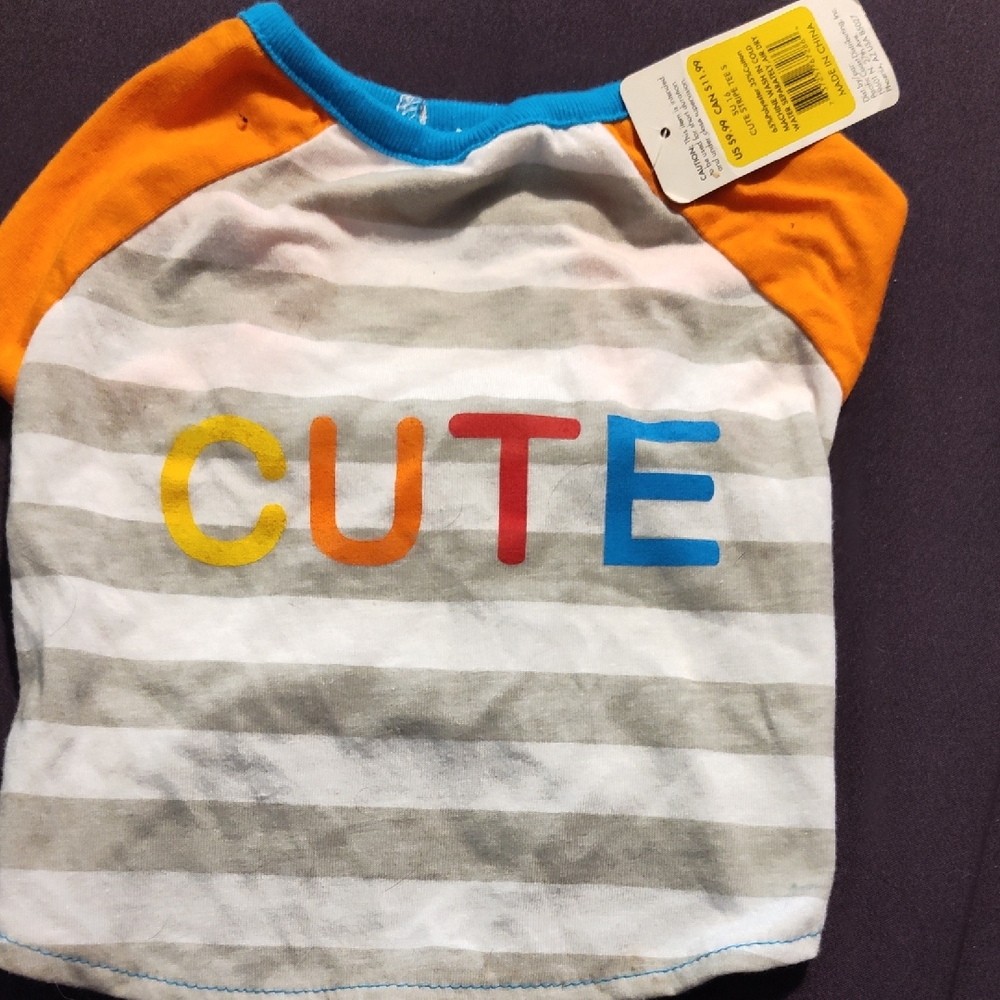 💜5/$25.00💜NWT Striped Dog Shirt with Colorful 'CUTE' Print
